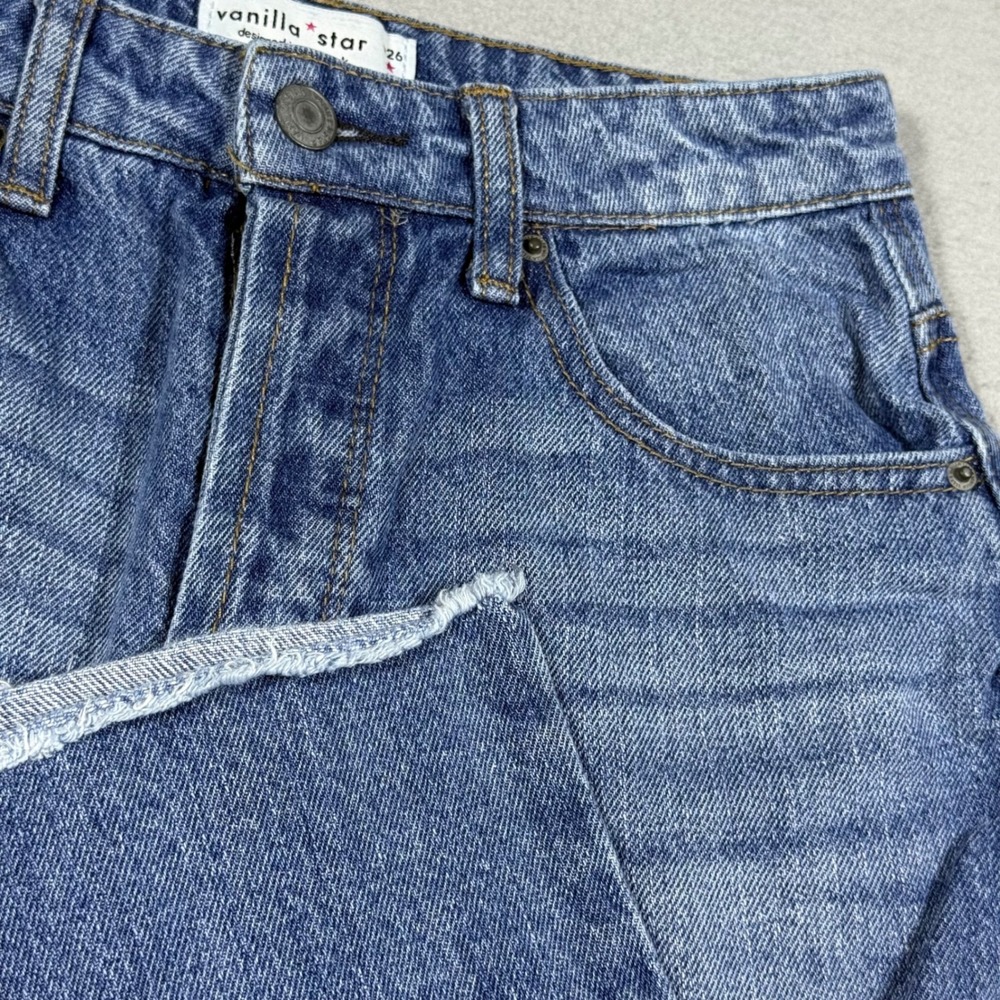 Vanilla Star Womens High Waisted Distressed Straight Leg Jeans Blue Size 3 W26